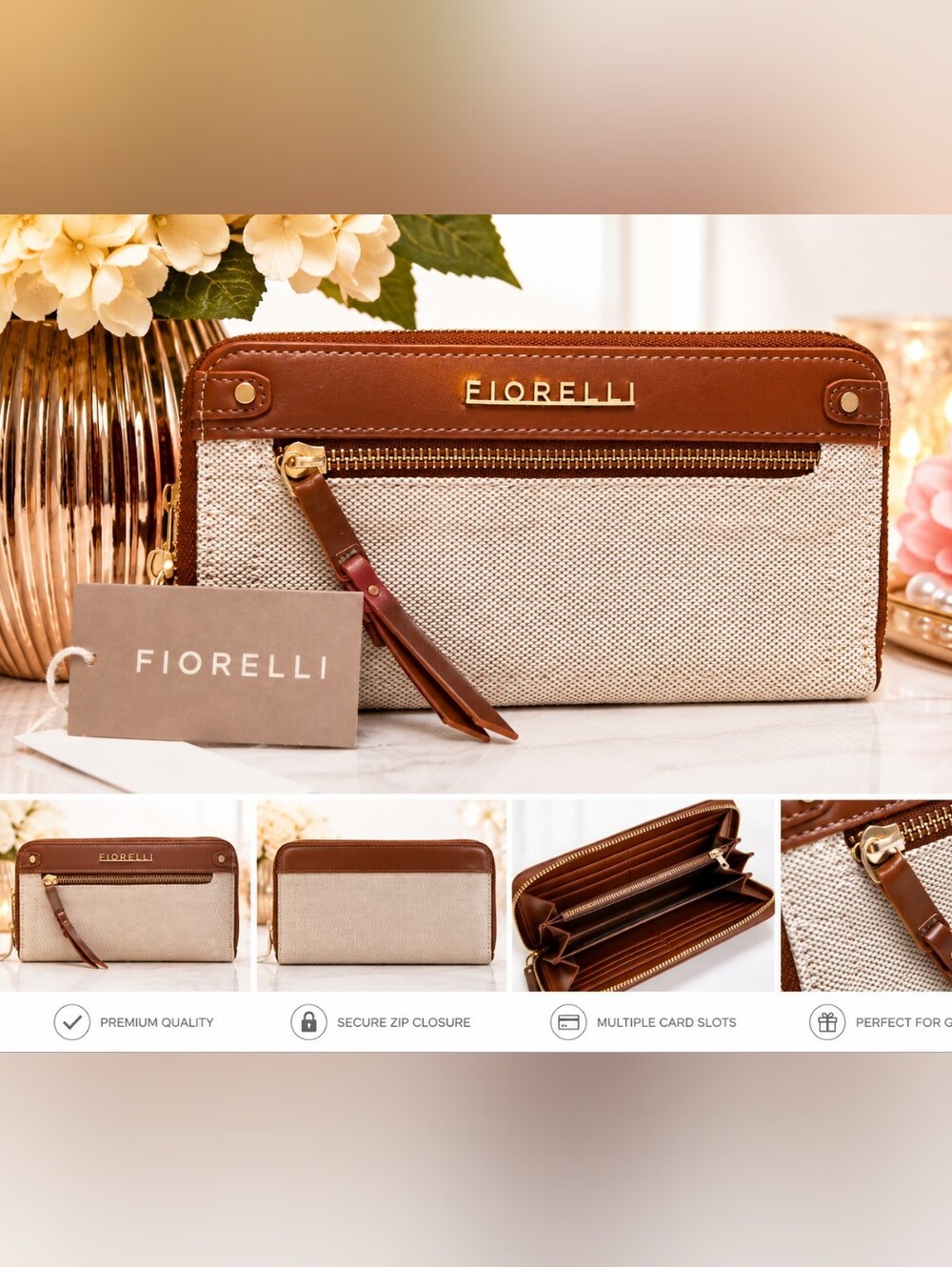 FIORELLI BEIGE and BROWN Zip-Around Wallet